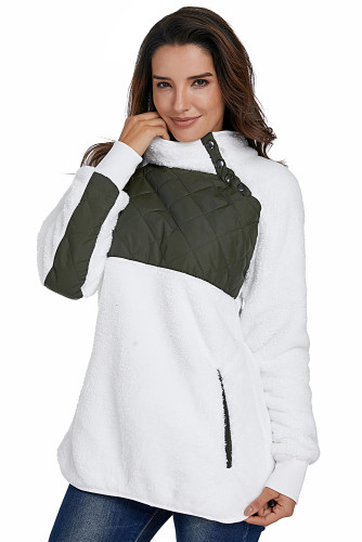White Fleece Asymmetrical Snap Pullover