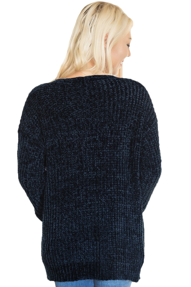 Navy Long Sleeved Sweater Cardigan with Pockets