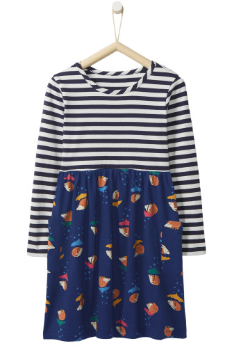 Navy Striped Cartoon Hedgehog Kid Dress