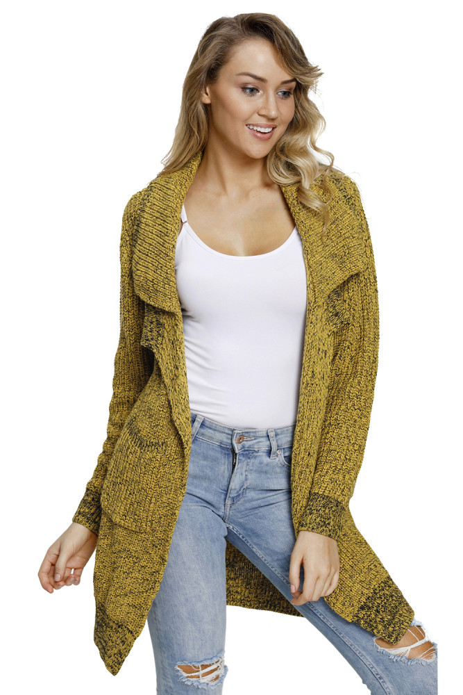 Yellow Chunky Long Cardigan with Side Pockets