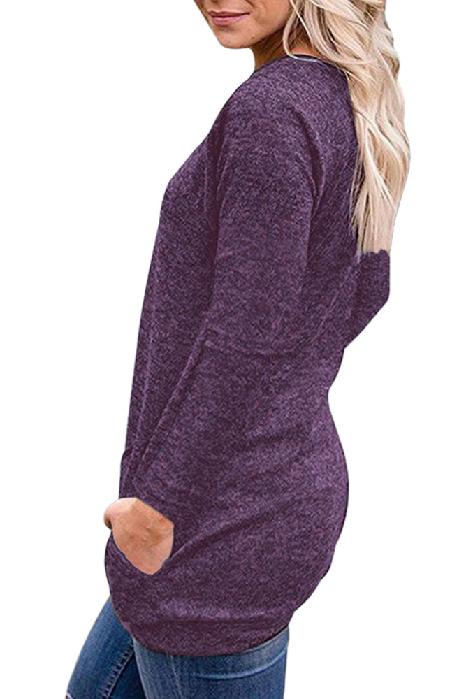 Triple Button Detail Purple Heather Sweatshirt