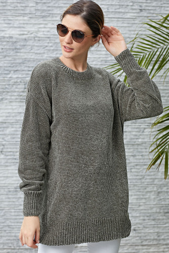 Grey Cozy Scoop Neck Velvet Sweater