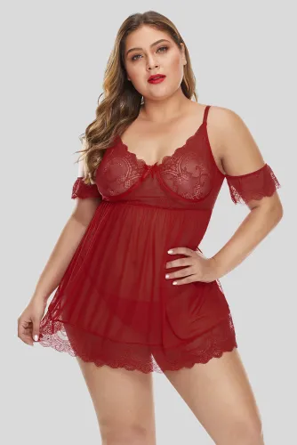 Plus Size Off The Shoulder Red Babydoll
