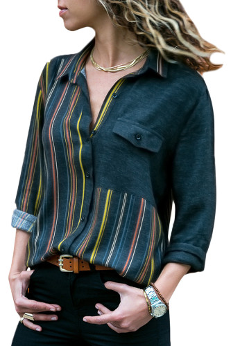 Yellow Accent Colorblock Long Sleeve One Pocket Shirt