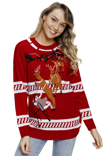 Reindeer Jump Over Red Ugly Christmas Sweater