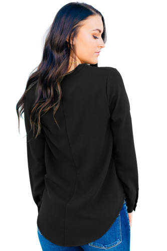 Black Surplice Button Trio Top