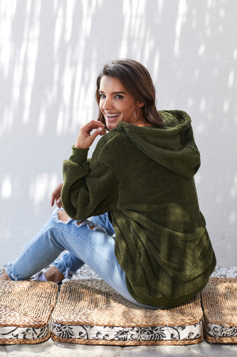 Green Warm Furry Pullover Hoodie