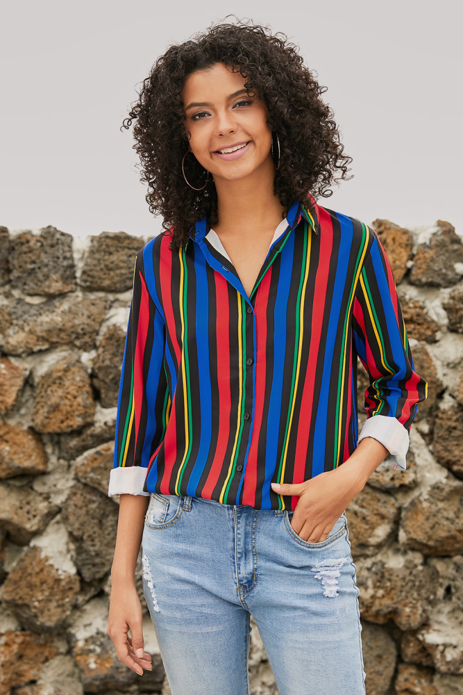 Multicolor Striped Modern Women Shirt