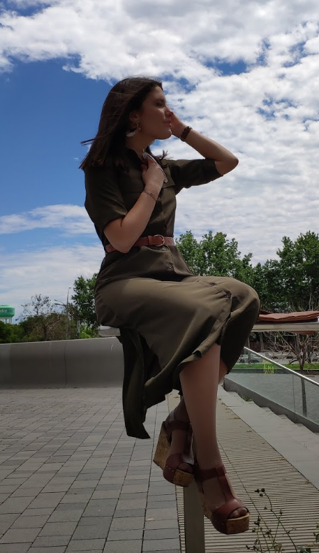 Army Green Slit Maxi Shirt Dress with Sash
