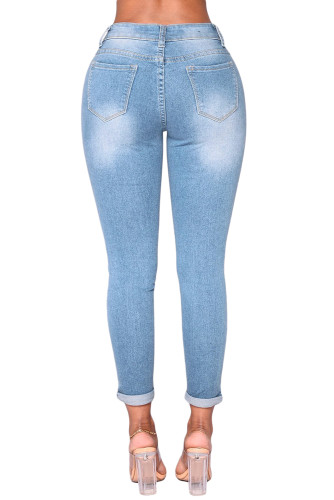Light Blue Wash Color Block Jeans