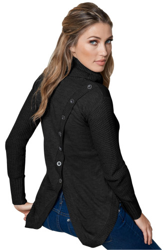 Black Button Back Cowl Neck Sweater