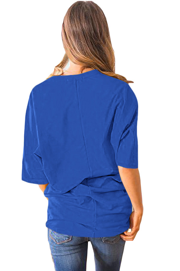 Blue Button up Shift Top with Pocket