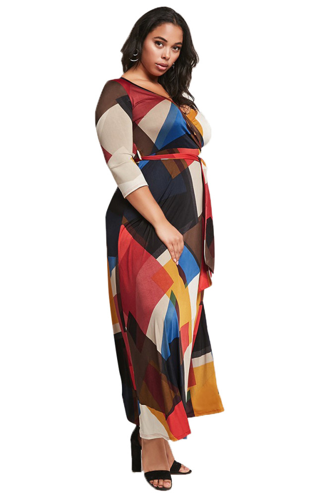 Plus Size Colorblock Surplice Dress