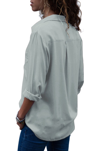 Gray Covered Placket Button Down Shirt