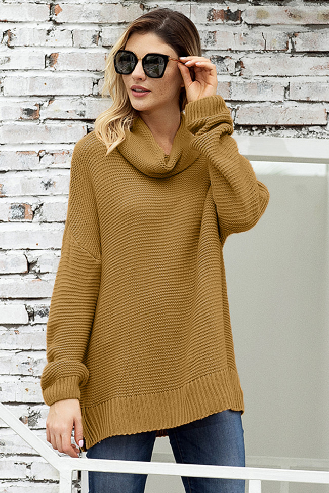 Khaki Cozy Long Sleeves Turtleneck Sweater