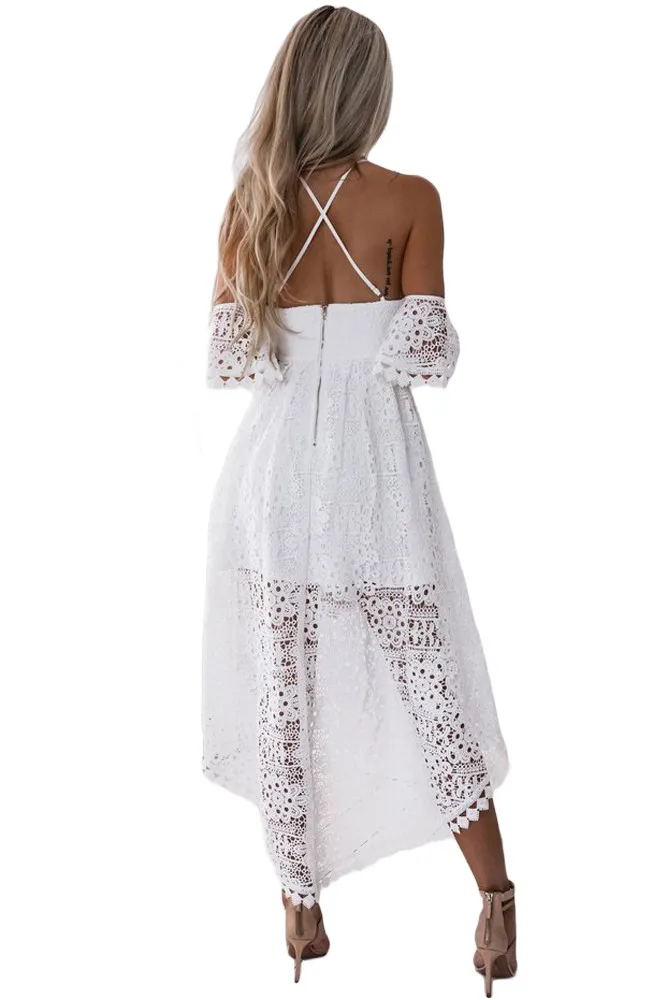 White Backless Off Shoulder High Low Prom Party Dress