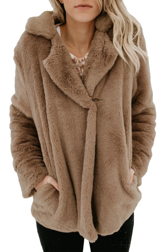 Brown Pocket Style Fluffy Winter Coat