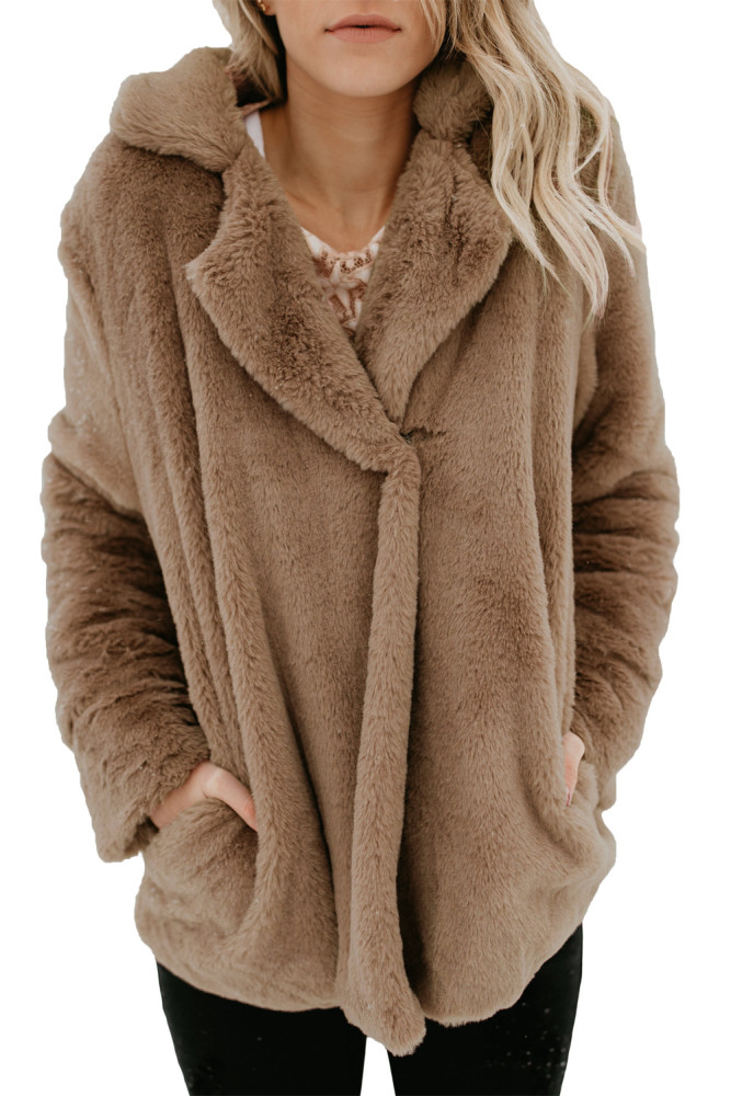 Brown Pocket Style Fluffy Winter Coat