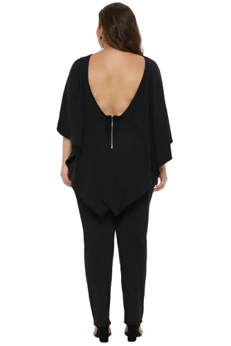 Black Plus Size Cape Ruffle Jumpsuit