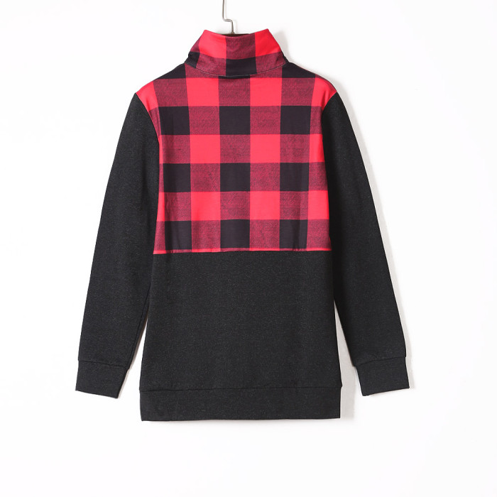 Reddish Buffalo Plaid Half Zip Up Sweatshirt
