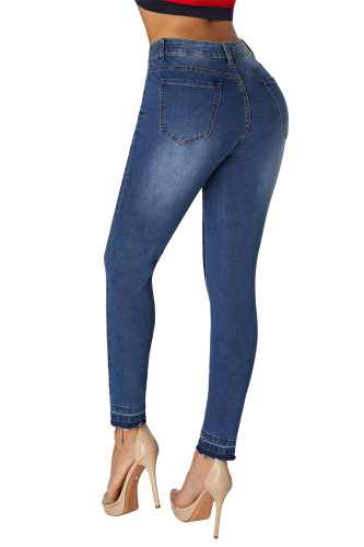 Blue Individual Patched Ripped Jeans