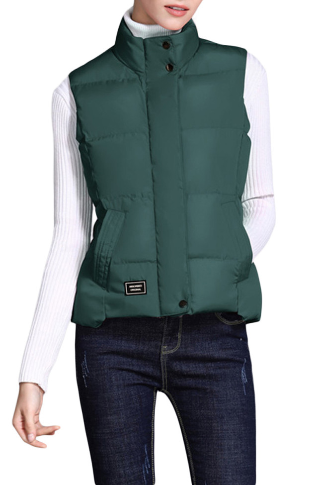 Dark Green Sleeveless Female Cotton Jacket