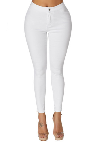 White High Waist Skinny Jeans with Round Pockets