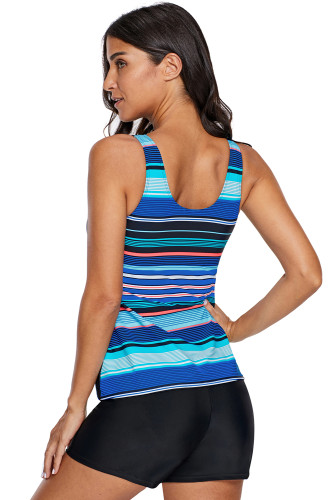 Asymmetric Striped Splice Tank Top Swimwear