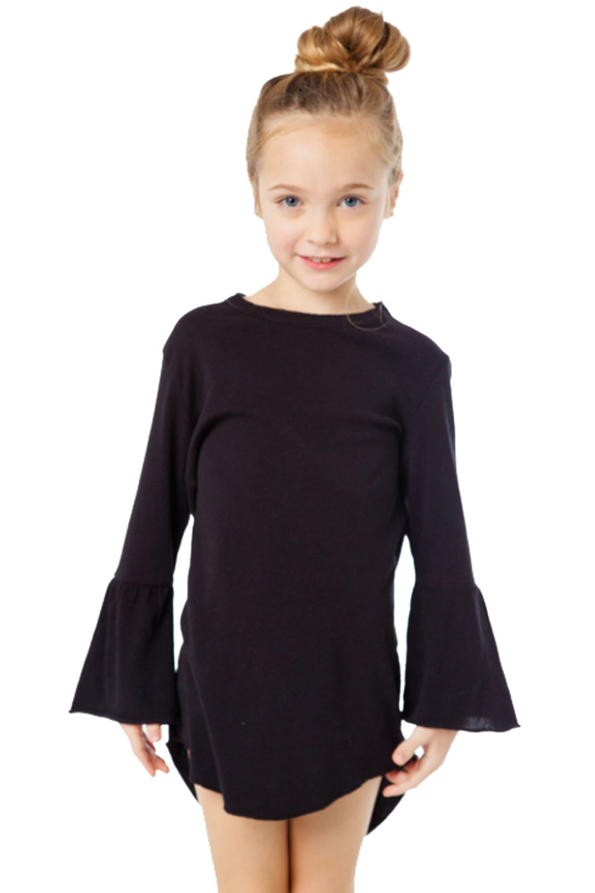 Black Flared Long Sleeve Shirttail Baby Girl Dress