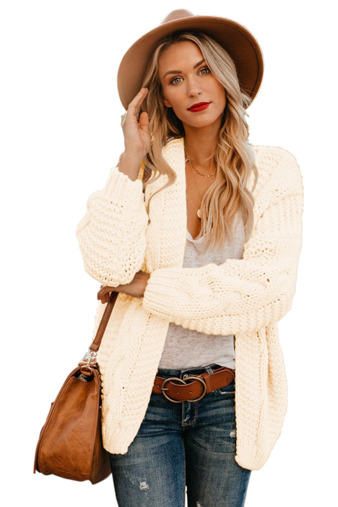 White Chunky Wide Long Sleeve Knit Cardigan
