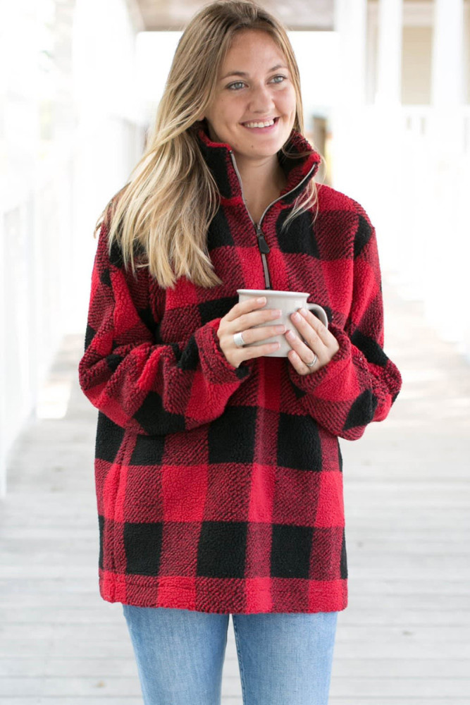 Red Buffalo Plaid Sherpa Pullover