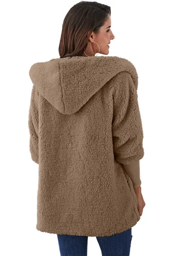 Coffee Woolen Fur Horn Button Oversize Jacket