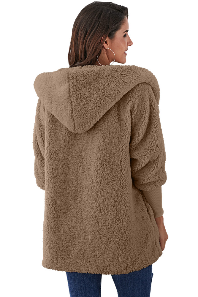 Coffee Woolen Fur Horn Button Oversize Jacket