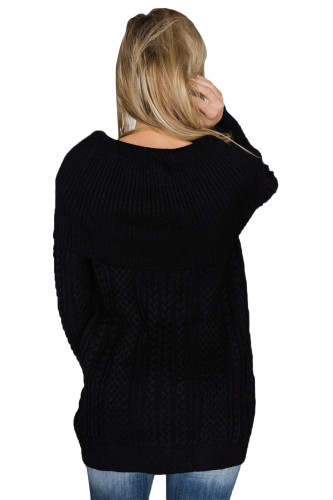 Black Fold Over Poncho Style Sweater