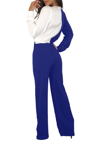 Royal Blue White Asymmetric Wide Leg Jumpsuit