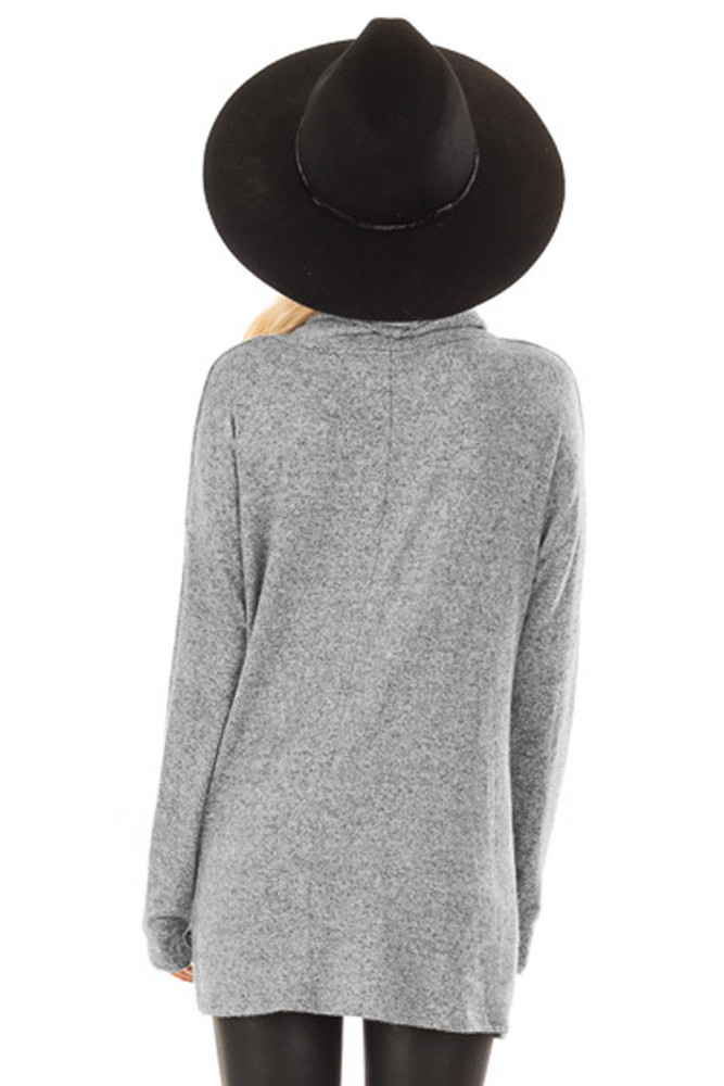 Gray Knot Hem Detail Cowl Neck Top