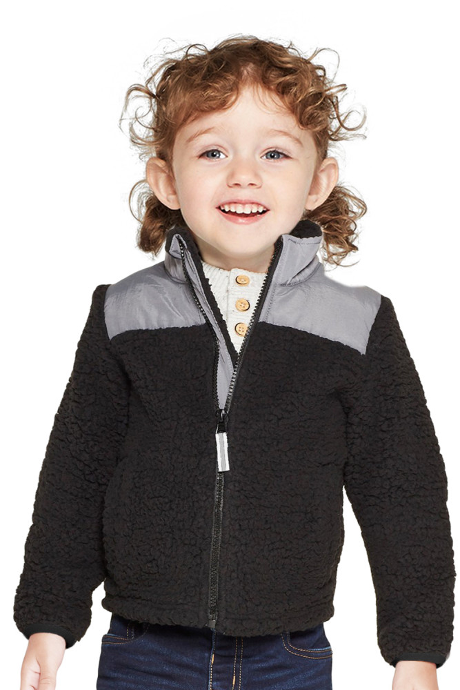 Black Unisex Zip-Up Fleece Jacket for Kids