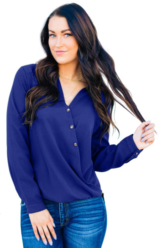 Blue Surplice Button Trio Top