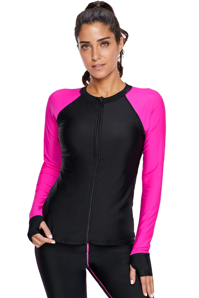 Rosy Long Sleeve Zip Down Rashguard Top for Women