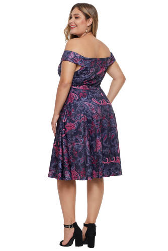 Off The Shoulder Floral Printed Plus Size Dress