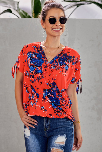 Orange Floral Twist Top