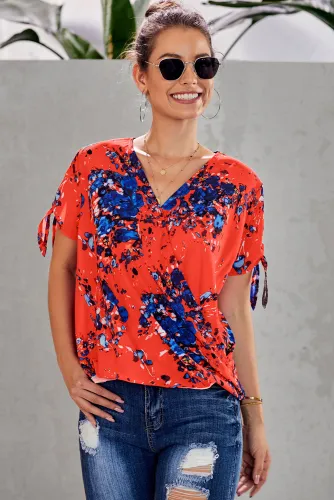Orange Floral Twist Top