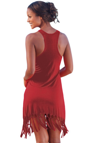 Red Beach Time Long Shirt with Fringes