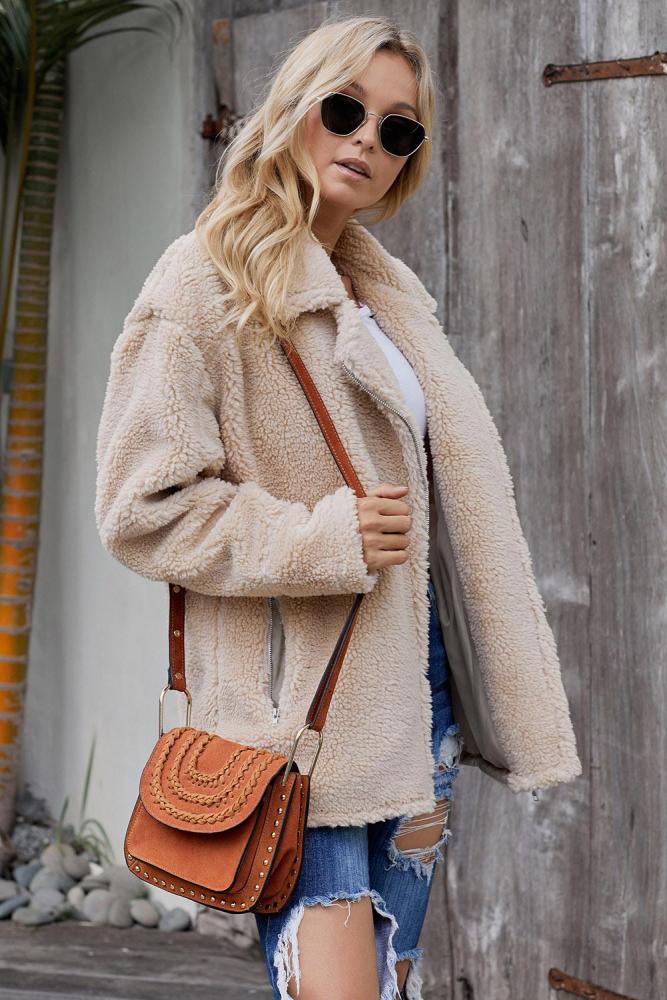 Beige Breaker Pocketed Sherpa Statement Jacket