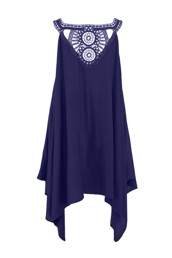 Blue Handkerchief Hem Crochet Back Sundress