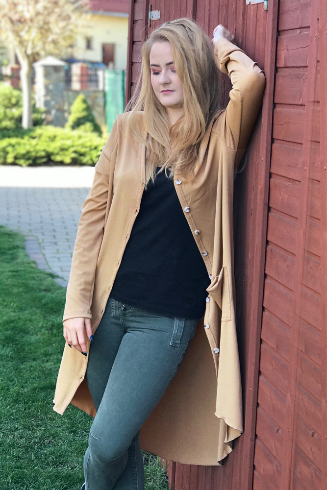 Khaki Selected Button Down Pocketed High Low Cardigan