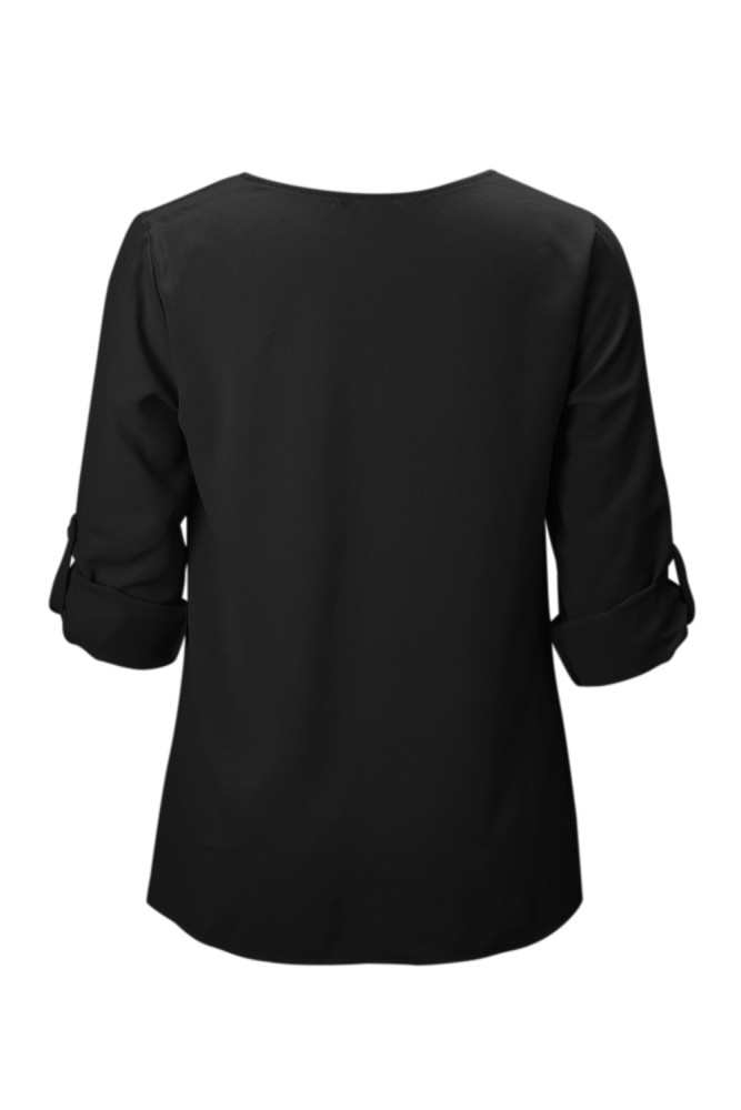 Black Button Detail Roll up Sleeve Blouse