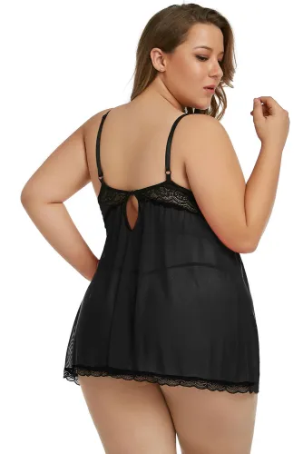 Black Plus Size Peek-a-boo Valentine Babydoll