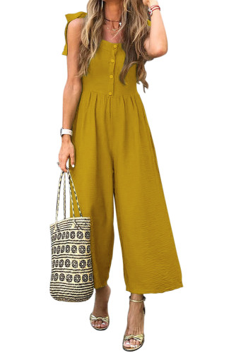 Yellow Button Down Sleeveless Wide Leg Jumpsuit