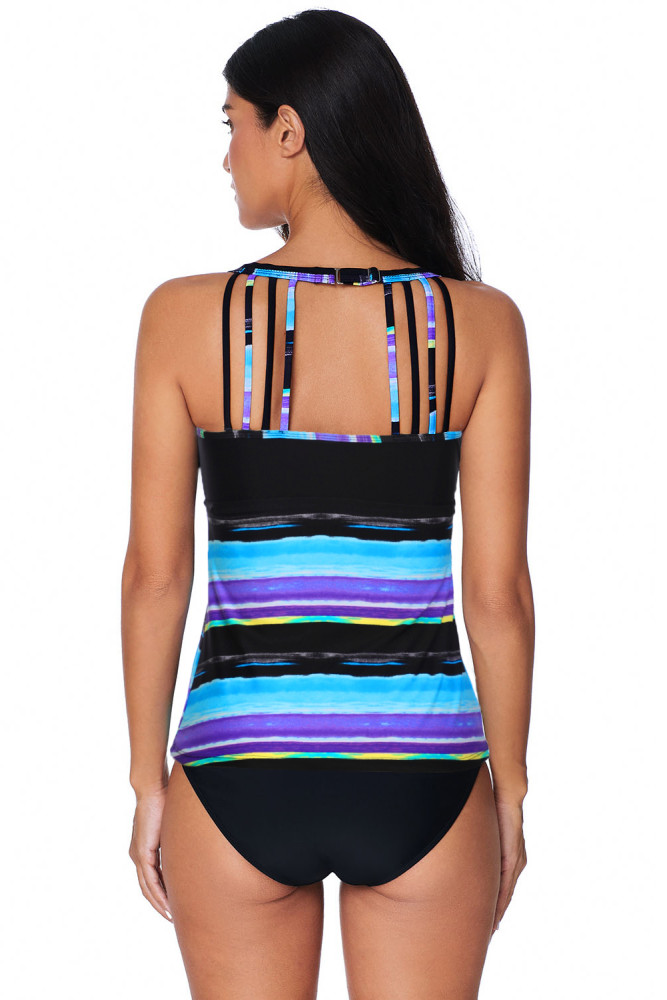 Multicolor Tie Dye Striped Tankini Top